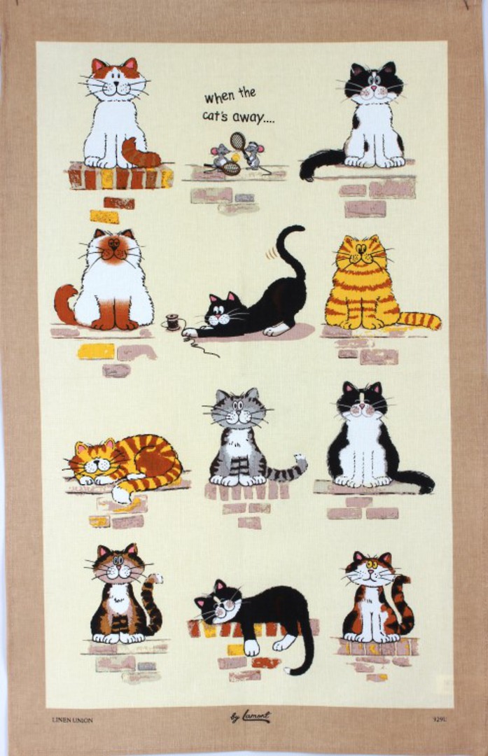 Samuel Lamont "When the Cats Away" tea towel. Code: TT-929. (NEXT DELIVERY APRIL 2021) image 0